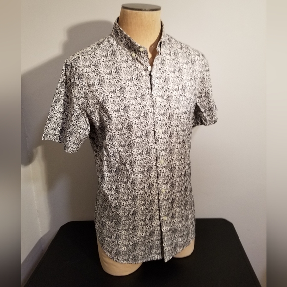 GOODFELLOW BLACK & WHITE ARTISTIC ABSTRACT PRINT MEN'S BUTTON DOWN SHIRT SIZE L - Picture 2 of 10